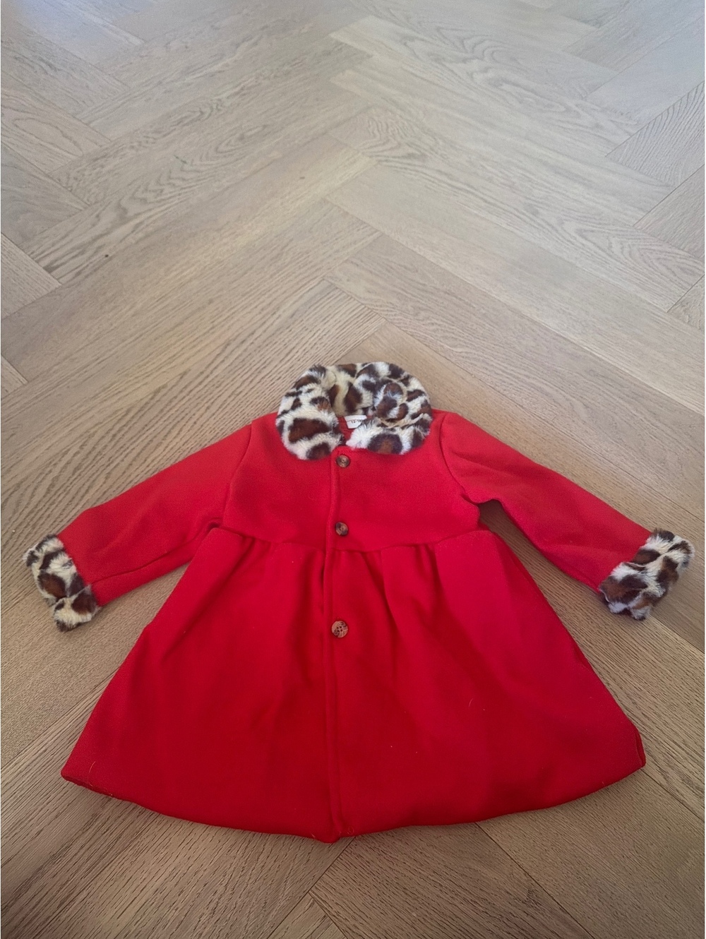 Baby Girl Dressy Formal Coat, Leopard Trim, 12-18 months